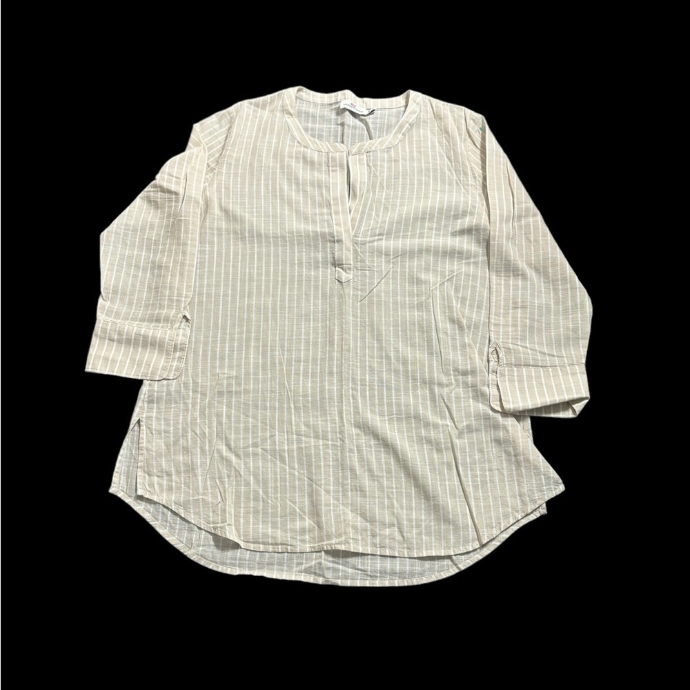 Vineyard Vines Tan White Striped V-Neck 3/4
Sleeve Casual Breezy Blouse size M